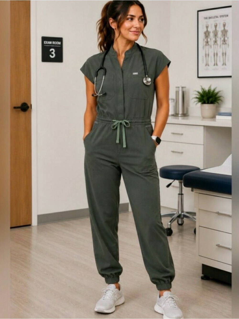 FIGS Rafaela Jogger ScrubJumpsuit Women's One-Piece Medical Scrubs Bonsai Green